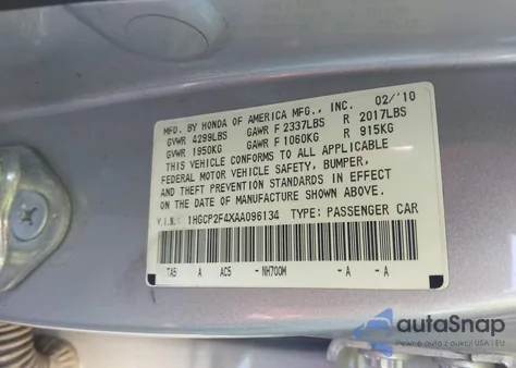 2010 Honda Accord 2.4 Lx-P z USA, uszkodzony, nr VIN 1HGCP2F4XAA096134